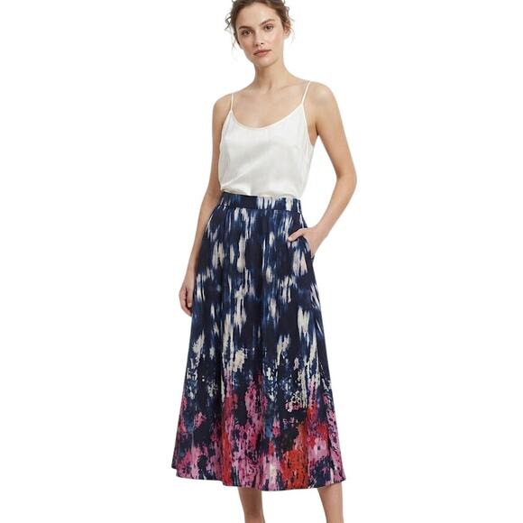 None Dresses & Skirts - High Waisted Midi Skirt Colorful Lightweight Summer Flowy Small